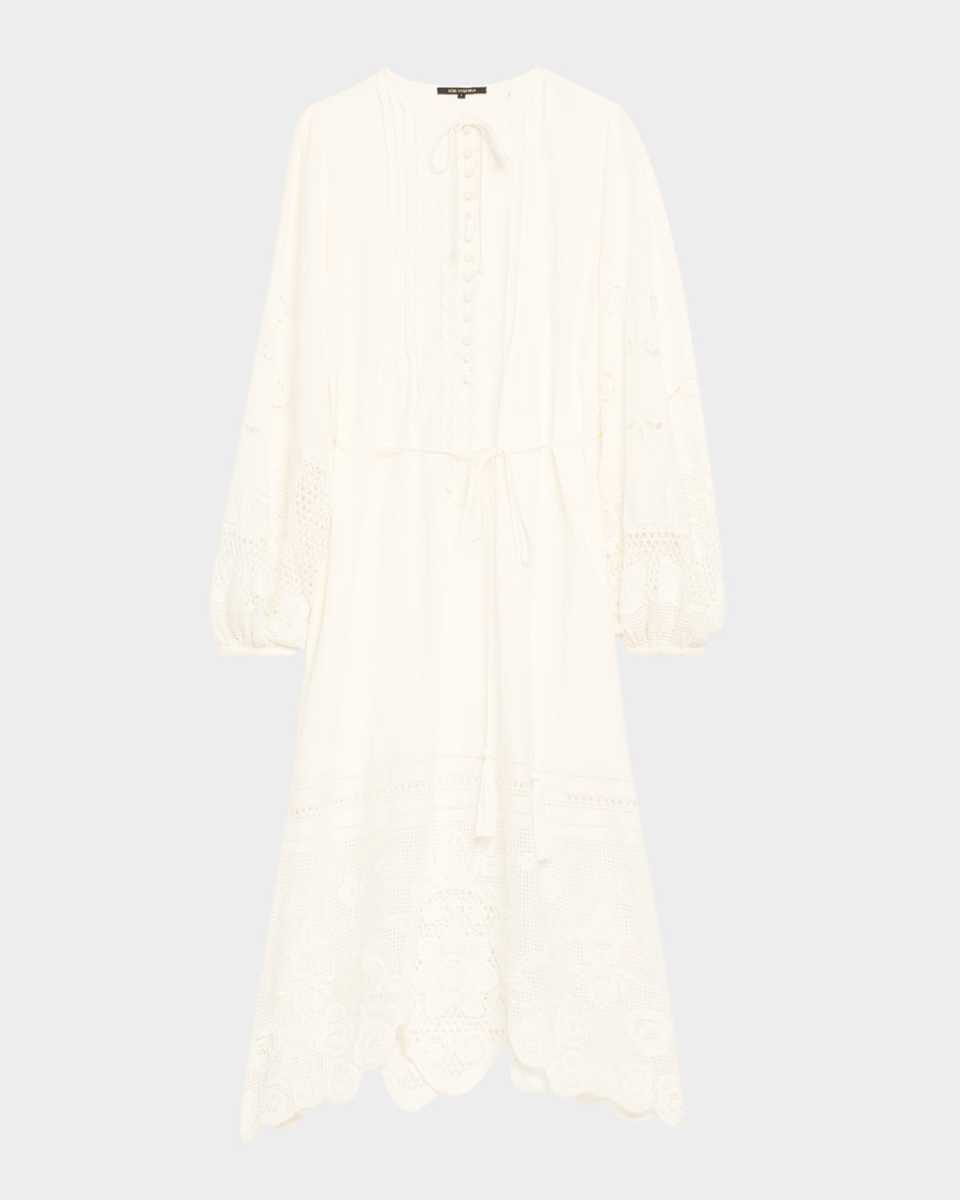 Yelle Pintuck Lace-Inset Linen Midi Dress